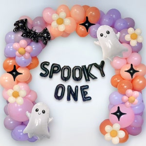 Halloween 1st Birthday Party Decorations for Girl Spooky One Halloween Balloon Garland 2nd Two Spooky Balloon Arch Retro Groovy Halloween