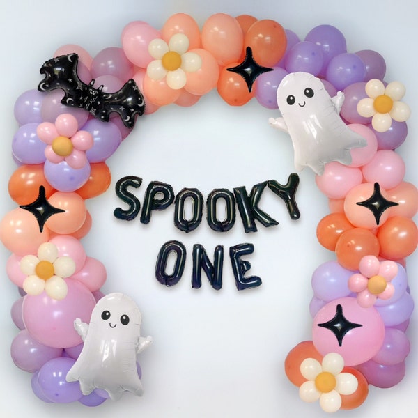 Halloween 1st Birthday Party Decorations for Girl Spooky One Halloween Balloon Garland 2nd Two Spooky Balloon Arch Retro Groovy Halloween