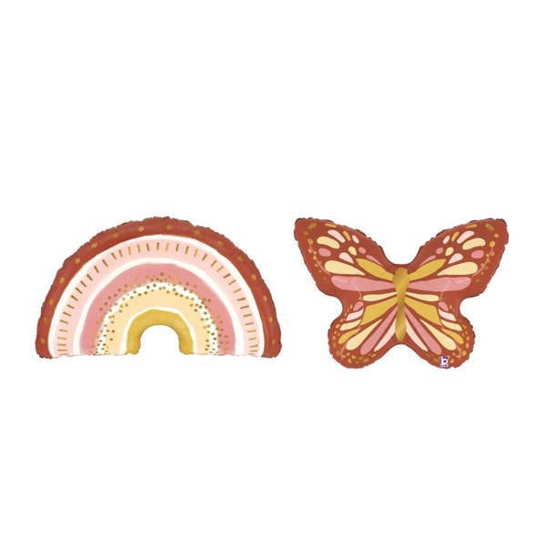 Boho Rainbow Butterfly Balloons Boho Birthday Party Boho Rainbow Birthday Party Retro Pink Rainbow Balloon Girls Groovy Hippie Party