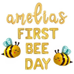 First Bee Day Custom Name Balloon Banner Bee First Birthday Party Decor Bumble Bee Balloon First Birthday Party Balloons 1st Party Decor