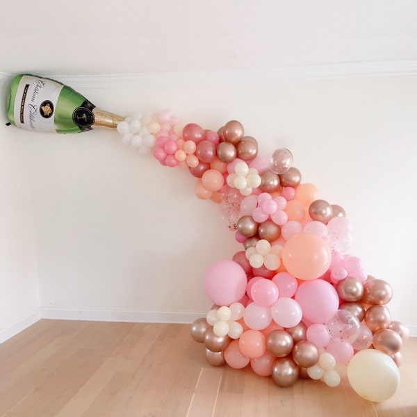 Bubbly Champagne Bottle Fizz Bubbles Balloon Arch Garland Rose Gold Bachelorette Party Rose Gold Engagement Party Rose Gold Bridal Shower