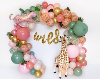 Girls Safari Balloon Arch Pink Jungle Balloon Garland Kit Wild One Birthday Dusty Pink Eucalyptus Sage Green Tan Jungle Safari Baby Shower