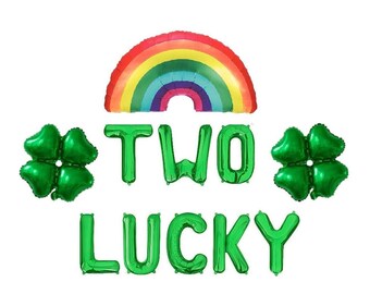 Two Lucky Rainbow Clover 2nd Birthday Balloons St Paddys Day Party Decor St Patricks Day Decorations St Patrick Day Second Birthday Balloons