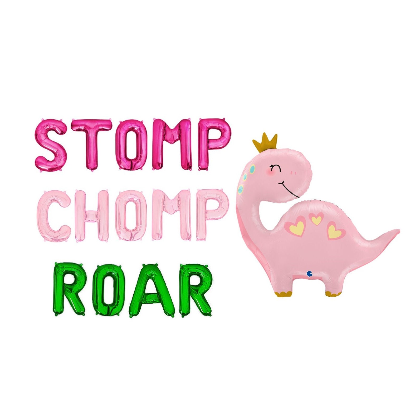 Stomp Chomp Roar Balloon Banner Cute Pink Green Birthday Decor Babysaurus 1st 2nd 3rd 4th Birthday Party Dinosaur Dino Themed