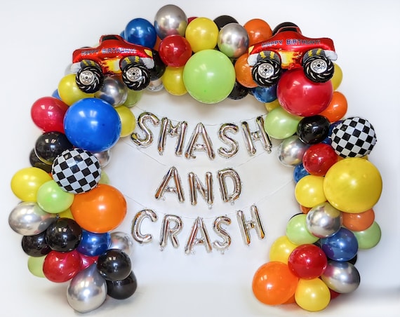 Smash & Crash Monster Truck Birthday Balloon Banner Demolition 