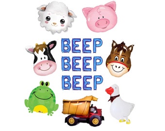 Beep Beep Beep Blue Letters Little Truck Birthday Sheep Pig Toad Cow 1st Birthday Party Decorations Party Decor Balloon Banner Blue Balloons