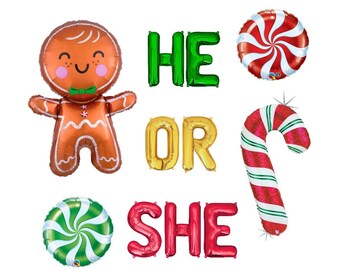 He or She Gingerbread Banner Whats Baking Christmas Gender Reveal Decorations Winter December Boy or Girl Gender Reveal Party Baby Shower