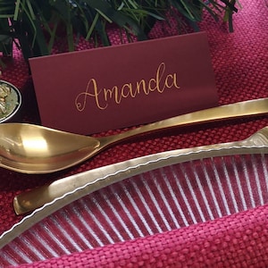 Burgundy Place Names | Gold or Rose Gold Ink Wedding Place Cards | Handwritten Calligraphy