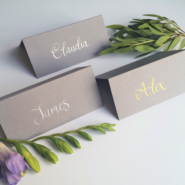 Grey Wedding Place Cards | Handwritten Wedding Place Cards | Handwritten Calligraphy | Grey place cards