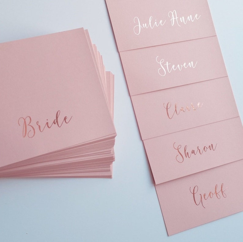 Blush Pink Wedding Name Cards Foiled place cards Calligraphy place settings Gold Foil