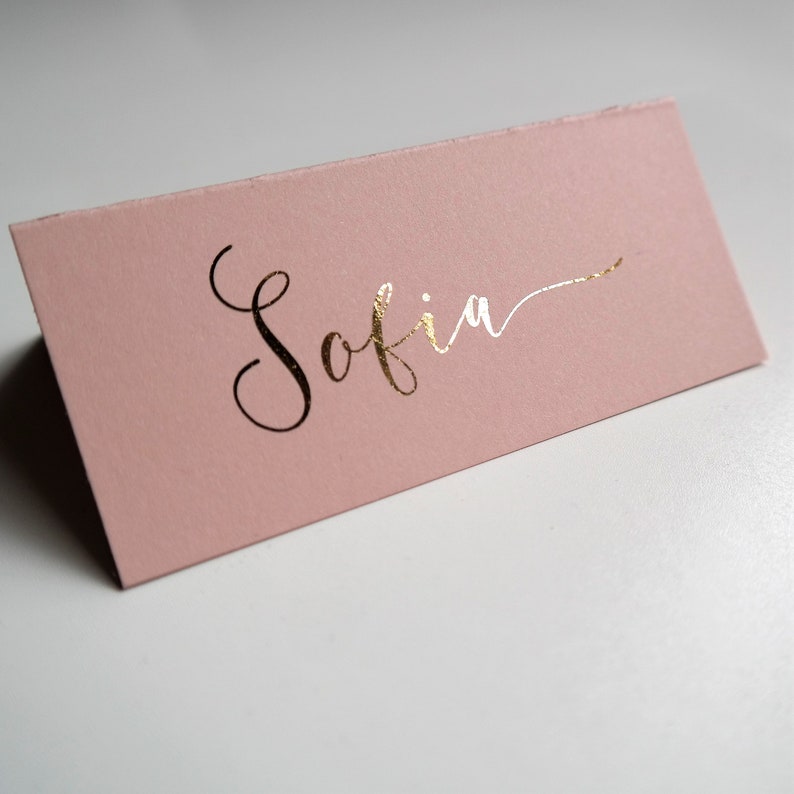 Blush Pink Wedding Name Cards Foiled place cards Calligraphy place settings Gold Foil