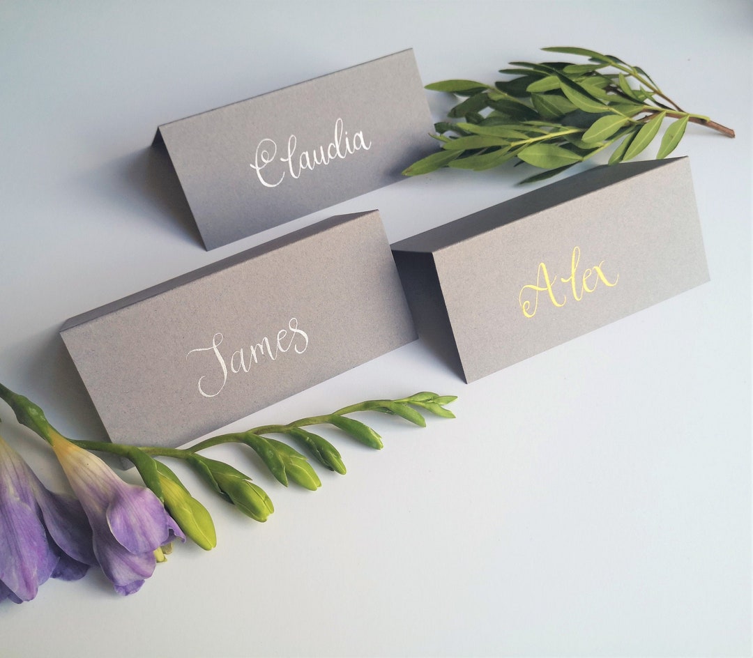 Grey Wedding Place Cards Handwritten Wedding Place Cards Etsy