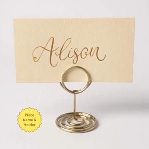 Gold Place Card with Holder: Ivory Calligraphy Wedding Table Decor