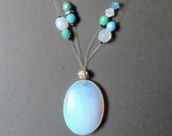 Baltika blue green white moonstone necklace