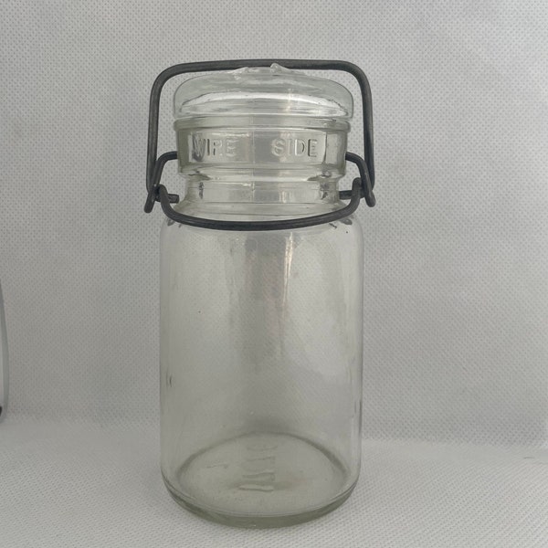 Vintage Hazel Atlas One Quart Canning w/ glass lid fruit jar clear, canning jar,