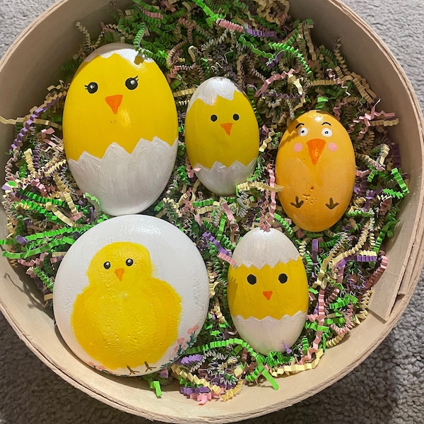 Rocks, Handpainted Chick in egg, Easter themed, Springtime