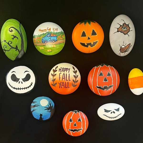 Rocks, Hand-painted Halloween and Fall rocks, decorative rocks, Halloween decorations, fall decorations, mummy, Frankenstein, holiday