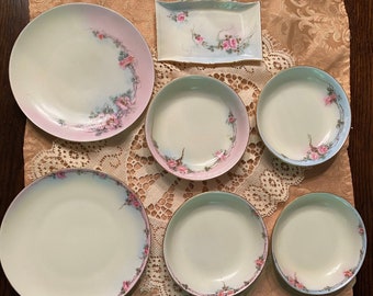 AK D France Vintage Hand-Painted plates and tray 7 piece set