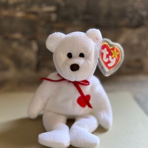 Rare Valentino the Bear, Collector Beanie Baby, TY, 4th Generation, PVC pellets