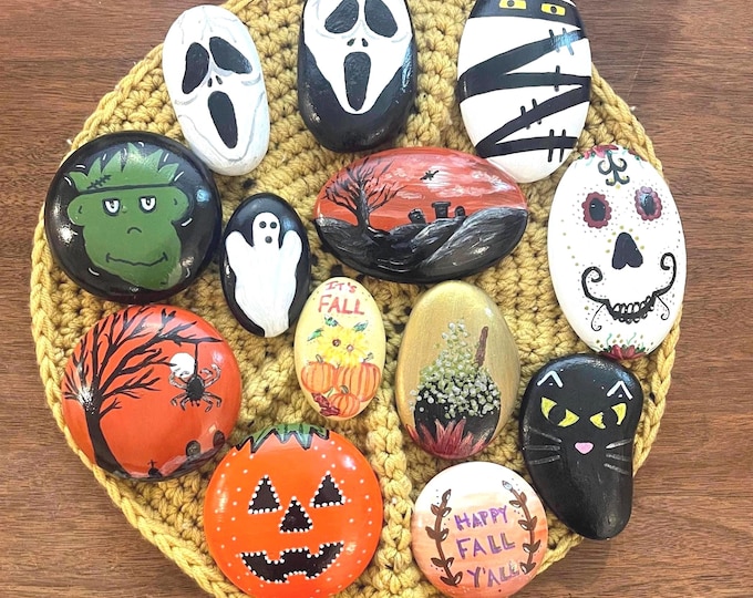 6 Fun Halloween Painted Rocks · Small Art Stones · Ghost + Jack-o ...
