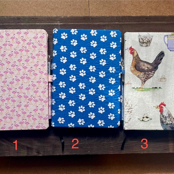 Fabric Covered Notebook with Matching pen,Floral Animal Print journal , College rule sheets