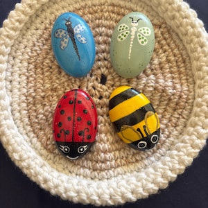 Pierres peintes à la main pour le jardin des coccinelles et des abeilles : art rupestre décoratif