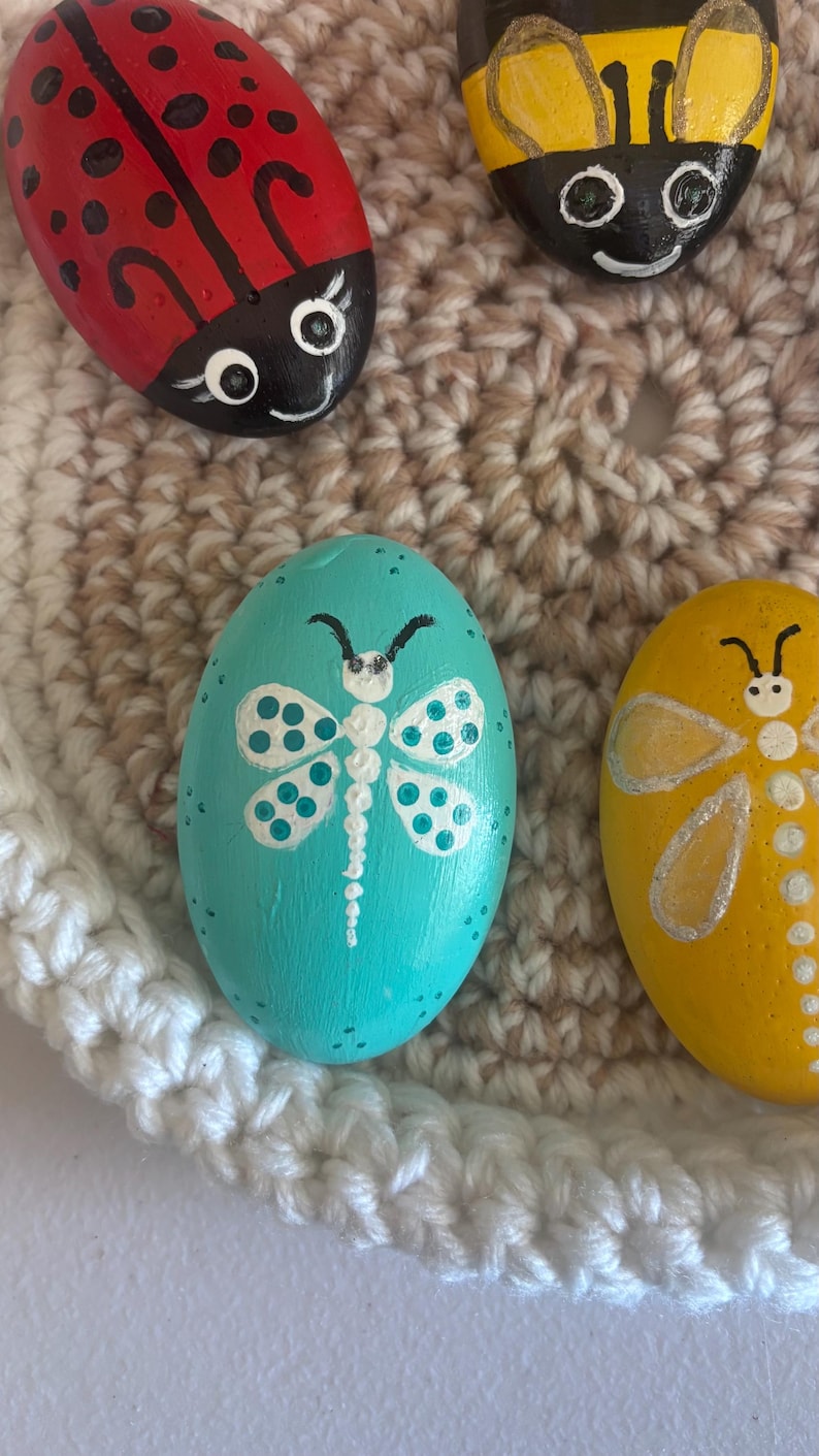 Hand Painted Ladybug & Bee Garden Rocks: Decorative Rock Art - Etsy