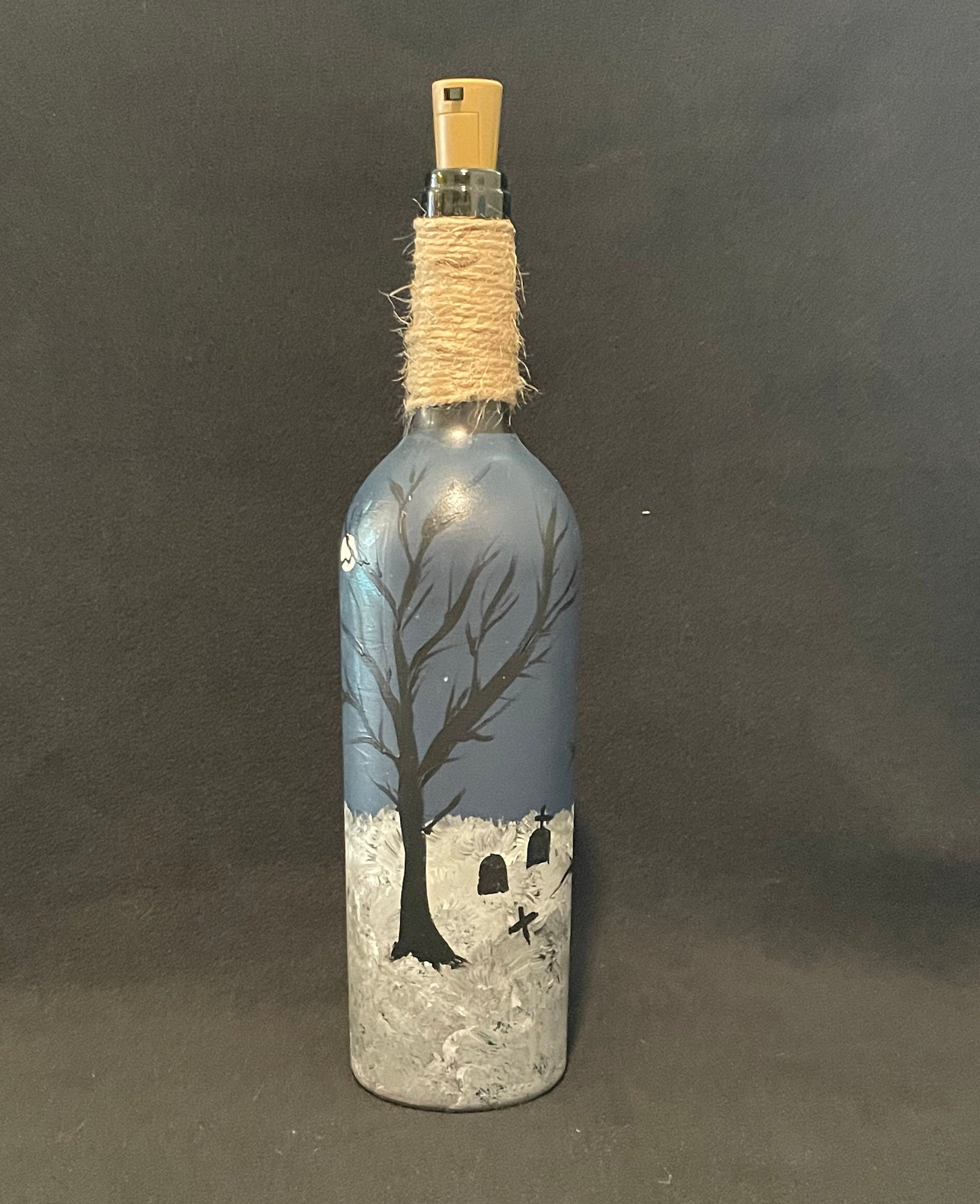 Wine Bottle Graveyard Scene With Led Fairy Lights, Bar Decor, Halloween