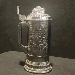 Beer Stein, Vintage Avon Nickel Plated Beer Stein with Pewter lid and glass bottom, Avons beer stein, Barware, Christmas gift