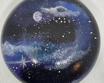 Rocks, Space themed rocks, Hand painted galaxy, stars and moon, night sky, Constellation