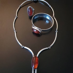 N.E.From Denmark jewelry set silver with amber