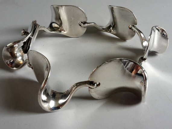 Bracelet Moderniste Des Années 60/70 En Argent Massif Et Nacre - Design Vintage Unisexe