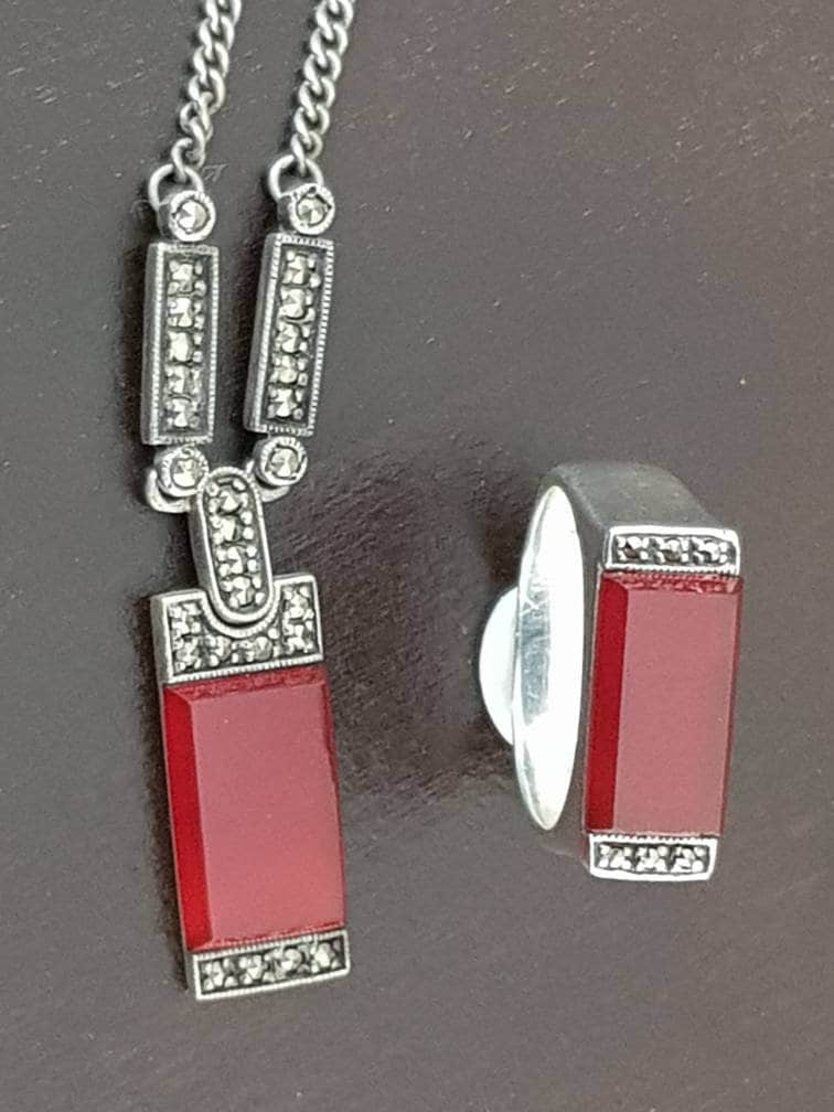 Art Deco Designer Jewelry Set Sterling Silver With Carnelian | Etsy