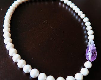 Cultured pearls with amethyst necklace asymmetrical high quality