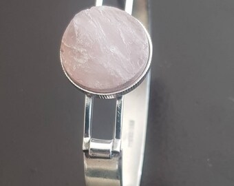Bangle Finland silver 830 with rose quartz