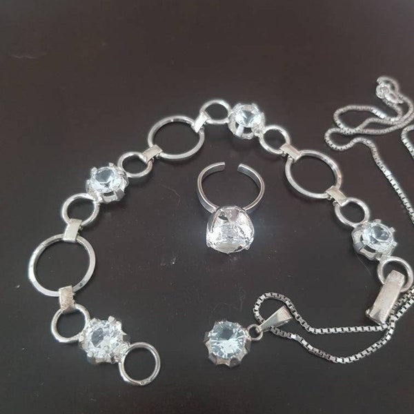 silber bergkristall  schmuckset vintage