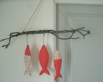 Gray with decorative fish linen branch