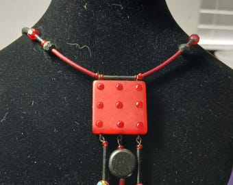 Rare Vintage Rosselini Carola Hiersemann Red Acrylic Avant Garde Necklace Statement Necklace, Germany