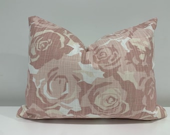 Funda de almohada con estampado de rosas rosadas, cojín floral de lino