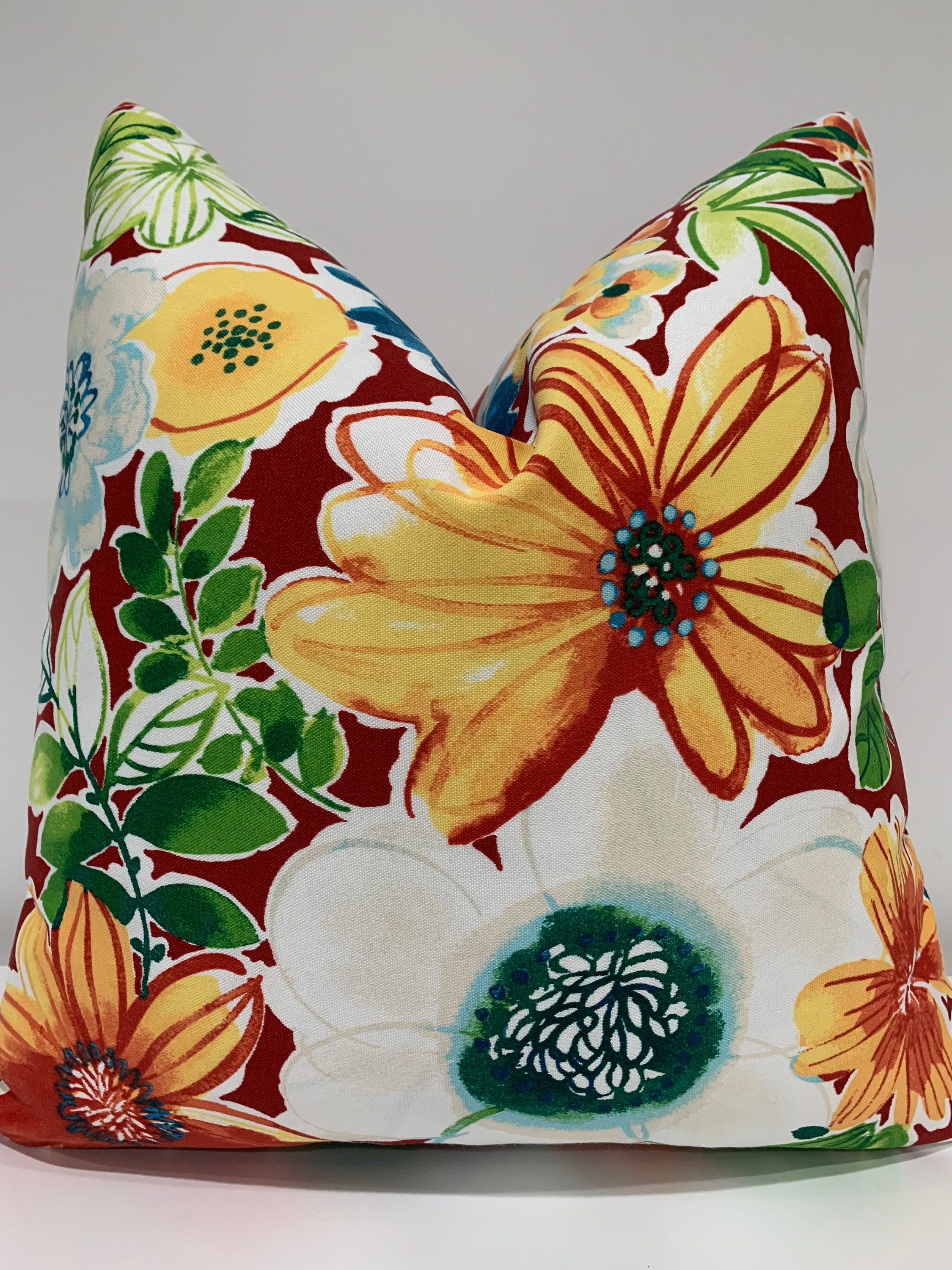 Red, gold, green, floral pillow cover...
