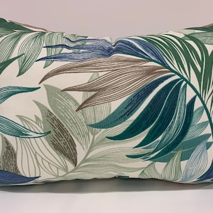 Neutral Tropical Print pillow covers, Beige, taupe, green, blue, pillow Cover, lumbar pillow cover, handmade in USA, ready to ship, designer