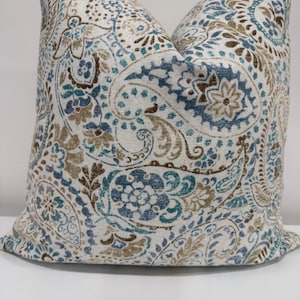 18x18 pillow covers, paisley pillow covers, blue pillow covers, beige pillow covers, vintage fabric pillow covers, throw pillows, farmhouse