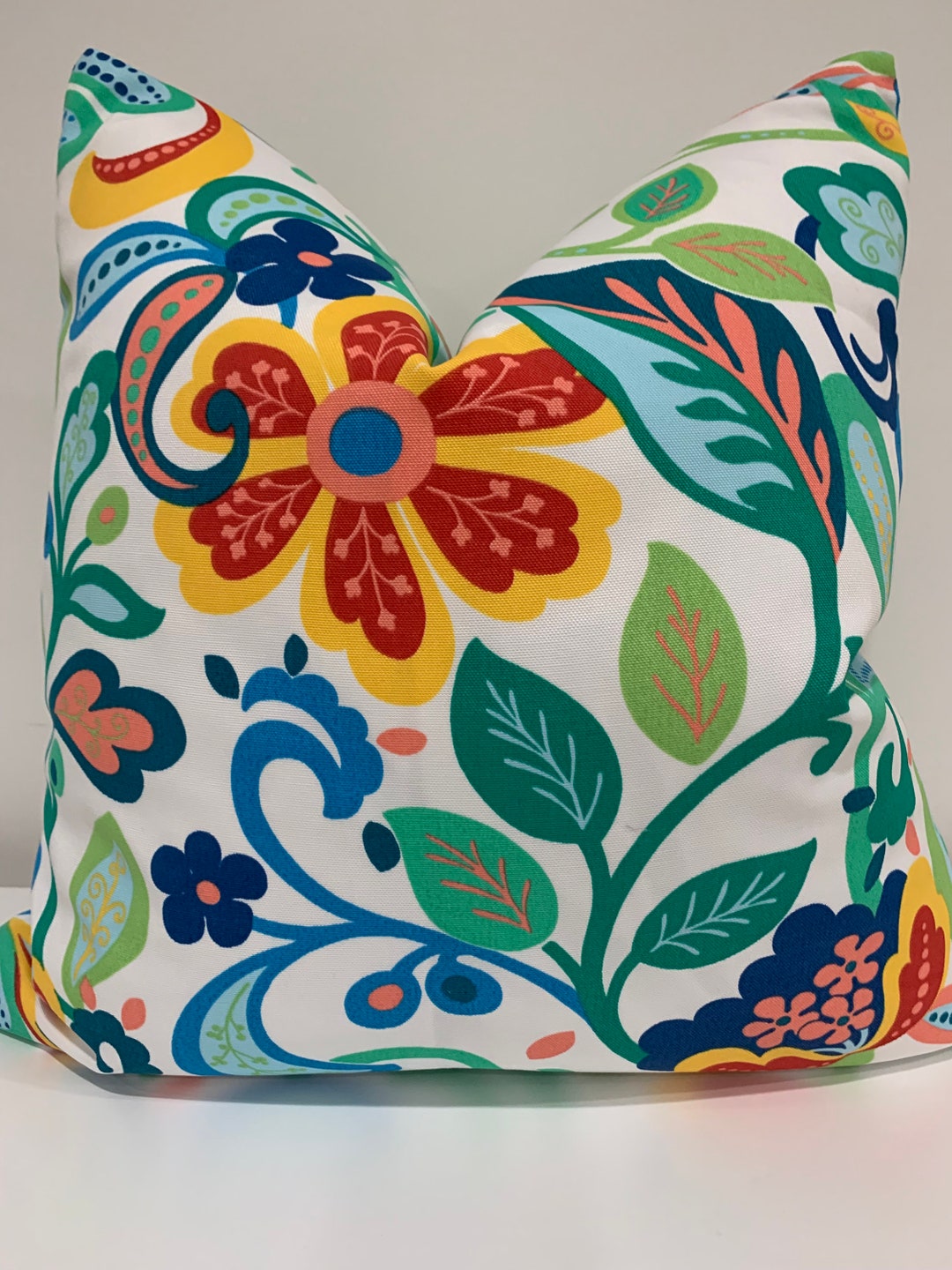 Green Pillow Covers Blue Red Yellow Teal Floral Pillow Etsy