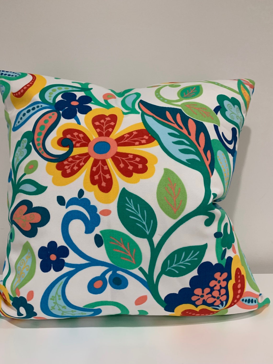 Green Pillow Covers Blue Red Yellow Teal Floral Pillow Etsy
