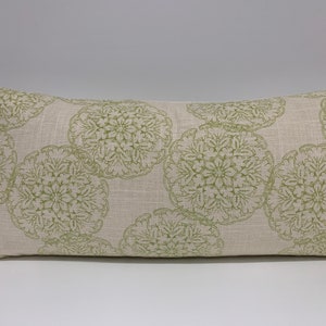 Green pillow covers, floral pillow covers, cream pillow covers, linen pillow covers, 12x26,  ready to ship,  handmade in USA,  throw pillows