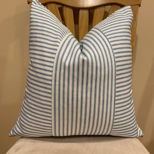 18x18 blue Ticking Stripe pillow covers, modern farmhouse decor,farmhouse decor, made to order, handmade In USA, cottage decor, throw pillow