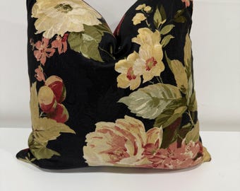 Funda de almohada floral negra, cojín decorativo hecho a mano, 18x18