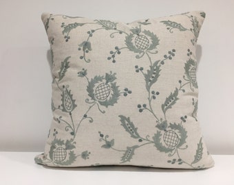 Green Floral Embroidered throw pillow cover, Decorative throw pillow cover, Home decor, Ready to ship, Free shipping, Handmade in USA, linen