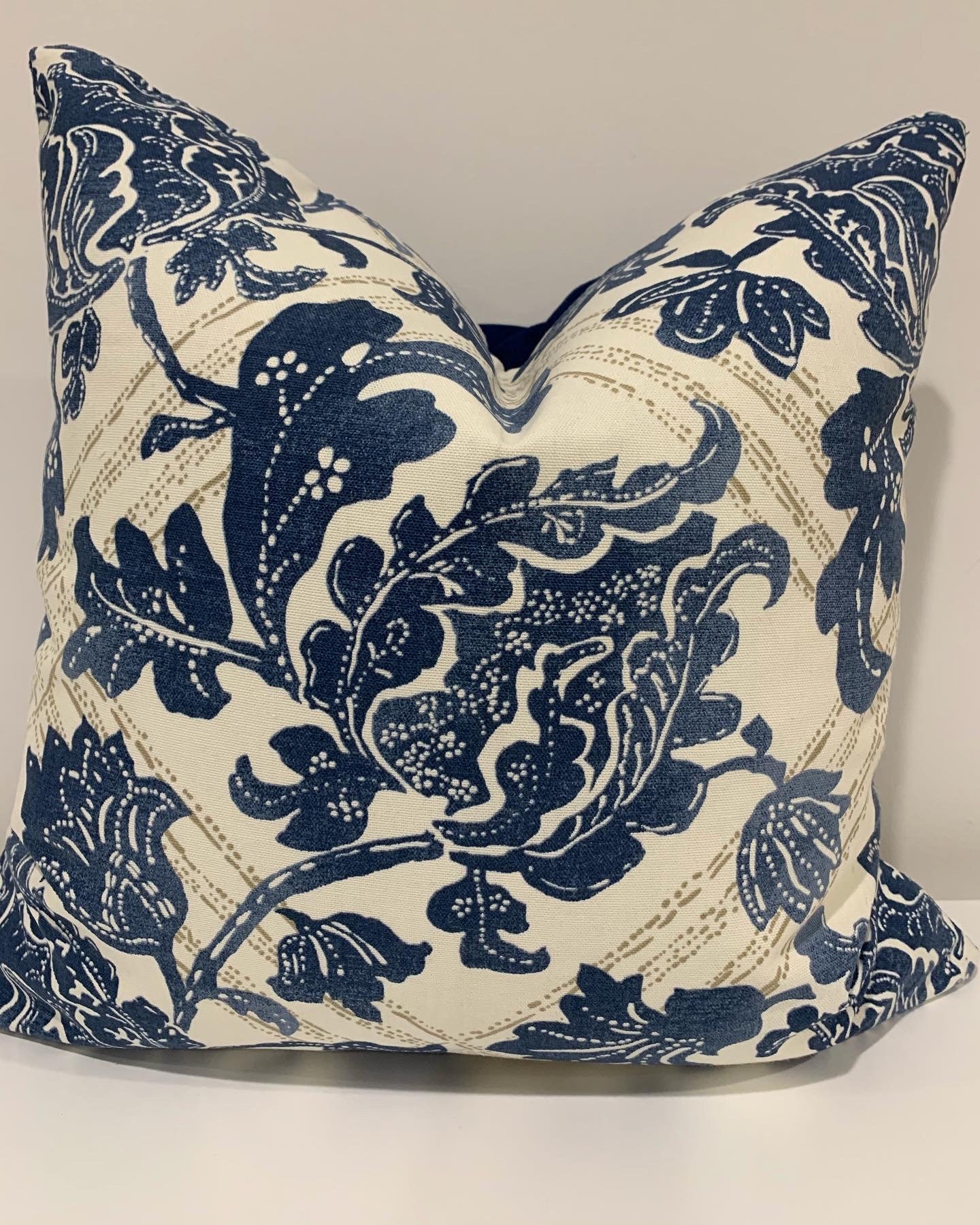 Blue/cream/beige Floral Pillow Cover, Modern Farmhouse, Made to Order