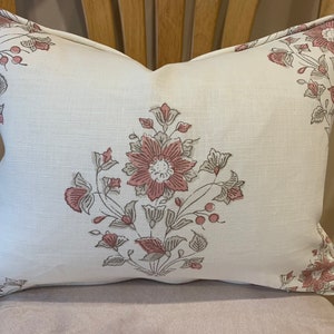 Schumacher floral linen pillow covers, pink, cream pillow covers, ready to ship, handmade in USA, 12x16, decorative pillows, lumbar pillows